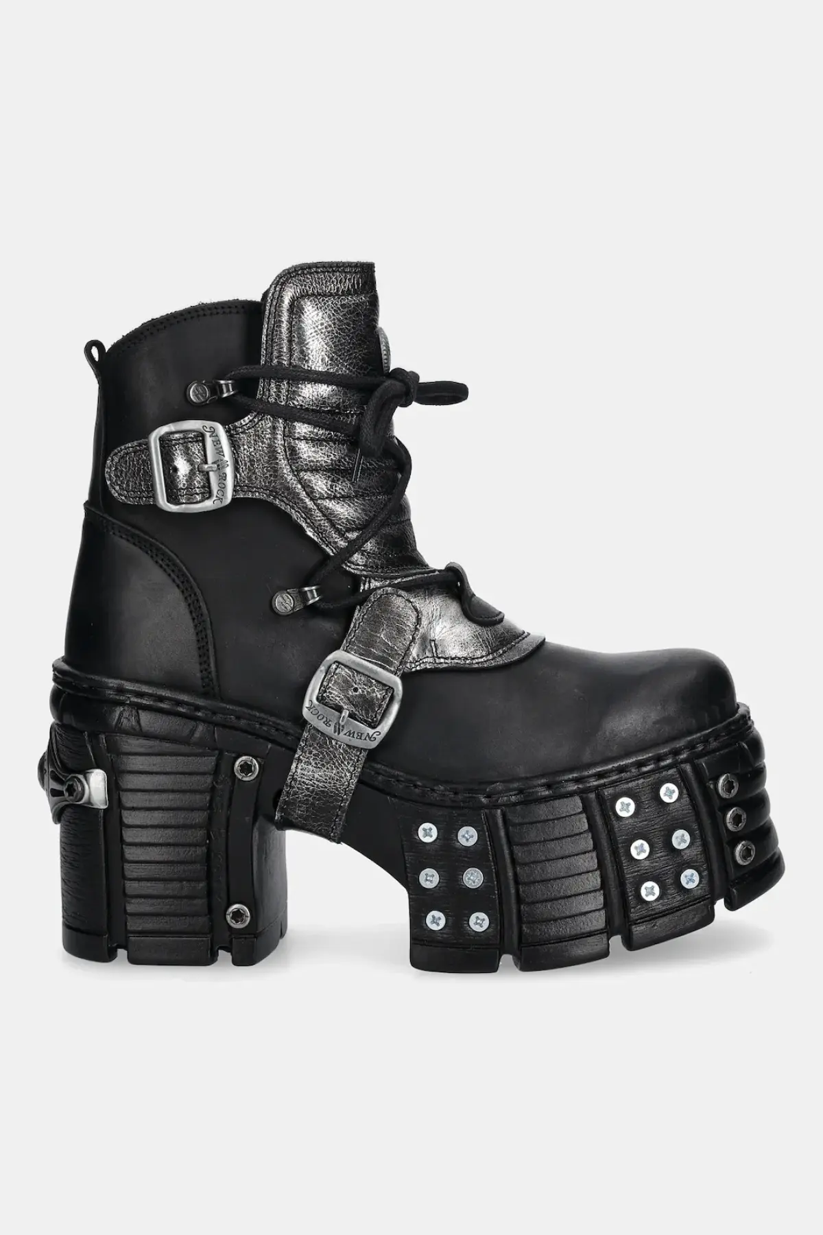 Кожаные полусапожки New Rock ITALI NEGRO BOX PLANE цвет чёрный каблук кирпичик