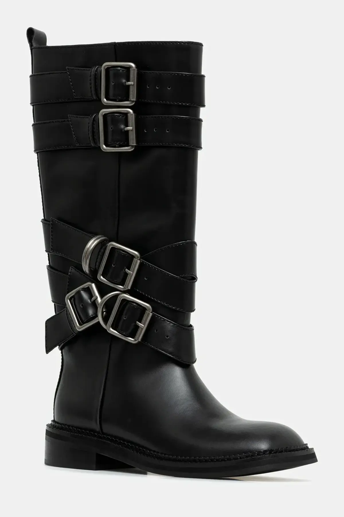 Кожаные сапоги Andersson Bell Layered Strap Boots цвет чёрный на плоском ходу