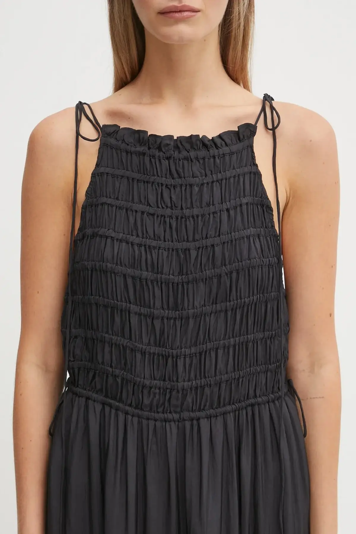 Платье GANNI Viscose Habotai Maxi Smock Slip цвет чёрный maxi расклешённое