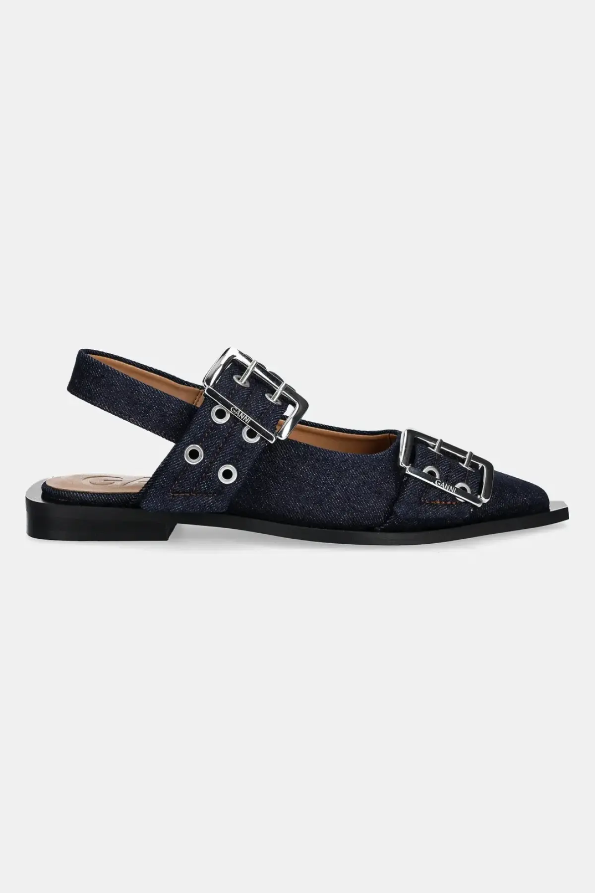 Балетки GANNI Feminine Buckle Ballerina Denim цвет синий открытая пятка