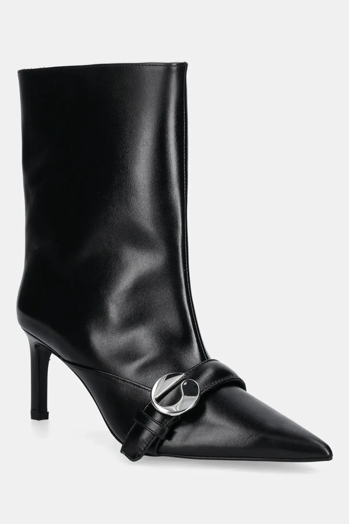 Кожаные полусапожки Coperni Ankle Heeled Belt Boots цвет чёрный на шпильке