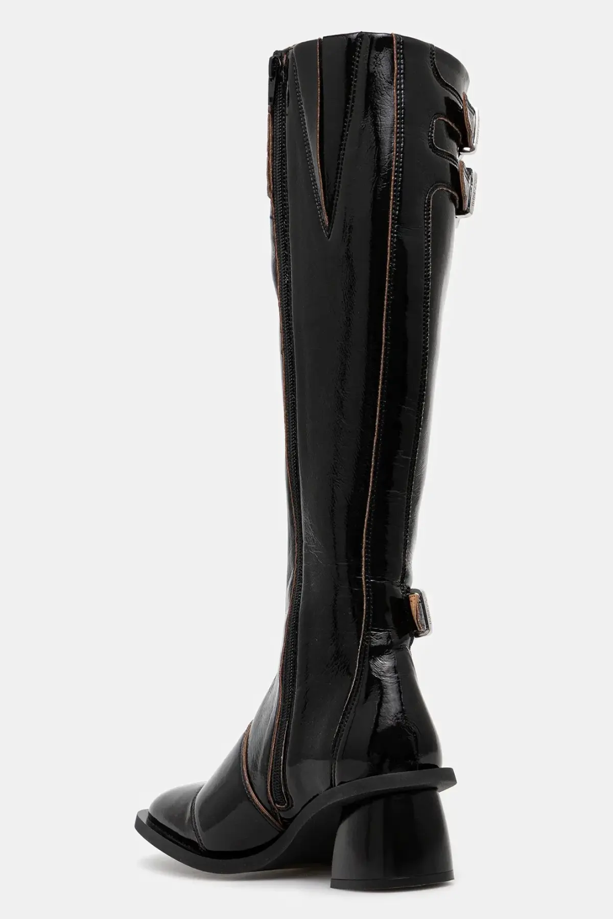 Сапоги GANNI Feminine Buckle High Boot Naplack цвет чёрный каблук кирпичик