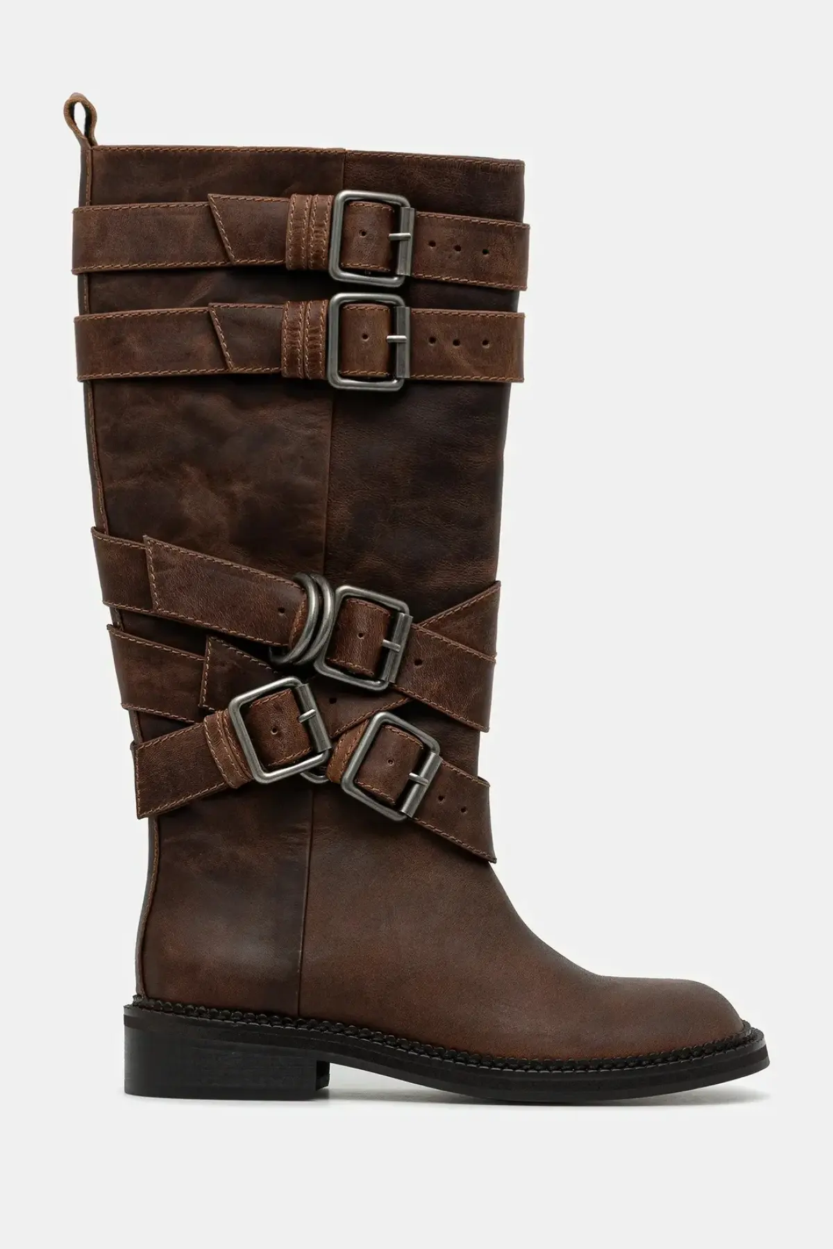 Кожаные сапоги Andersson Bell Layered Strap Boots цвет коричневый на плоском ходу