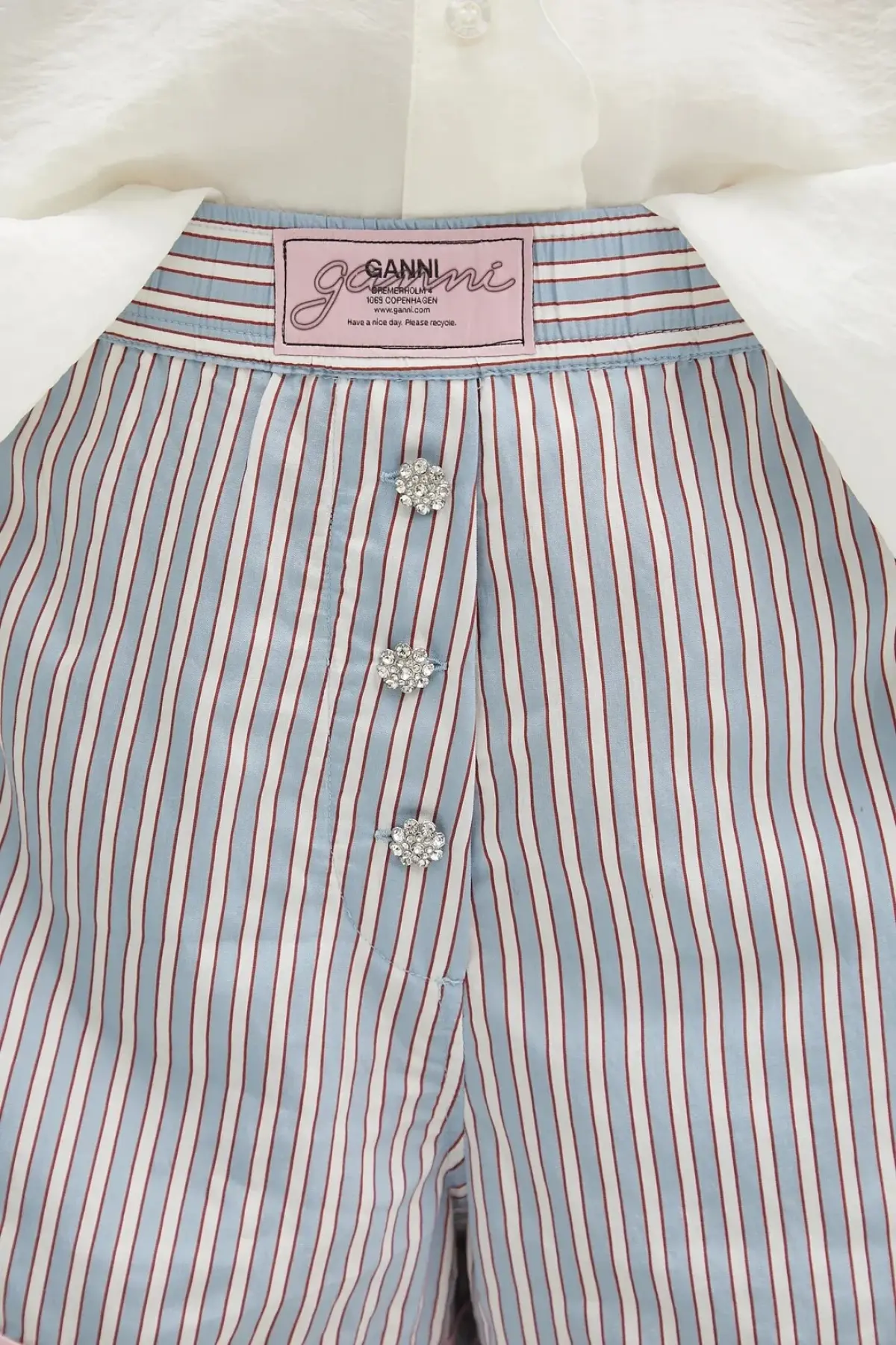 Шорты GANNI Yarn Dyed Stripe Elasticated узор высокая посадка