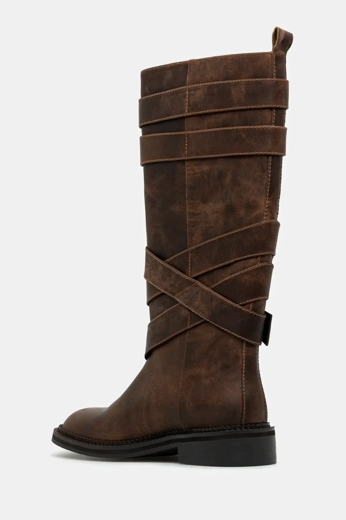 Кожаные сапоги Andersson Bell Layered Strap Boots цвет коричневый на плоском ходу