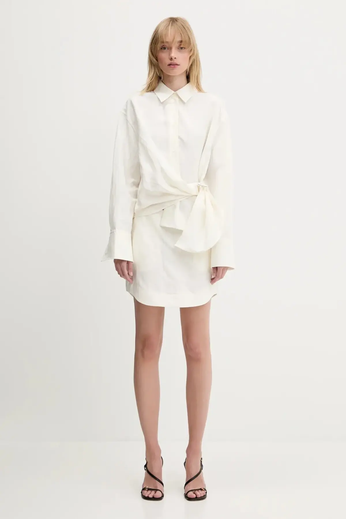 Юбка из смесового льна JW Anderson Curved Hem Mini цвет бежевый mini прямая SK0185.PG1690.002