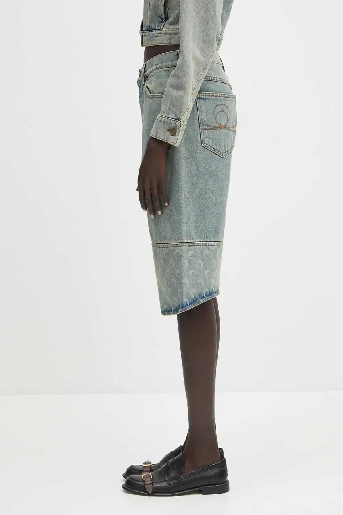 Джинсовые шорты Marine Serre Moon Laser Denim Skater узор высокая посадка USH004A.CDEN0003
