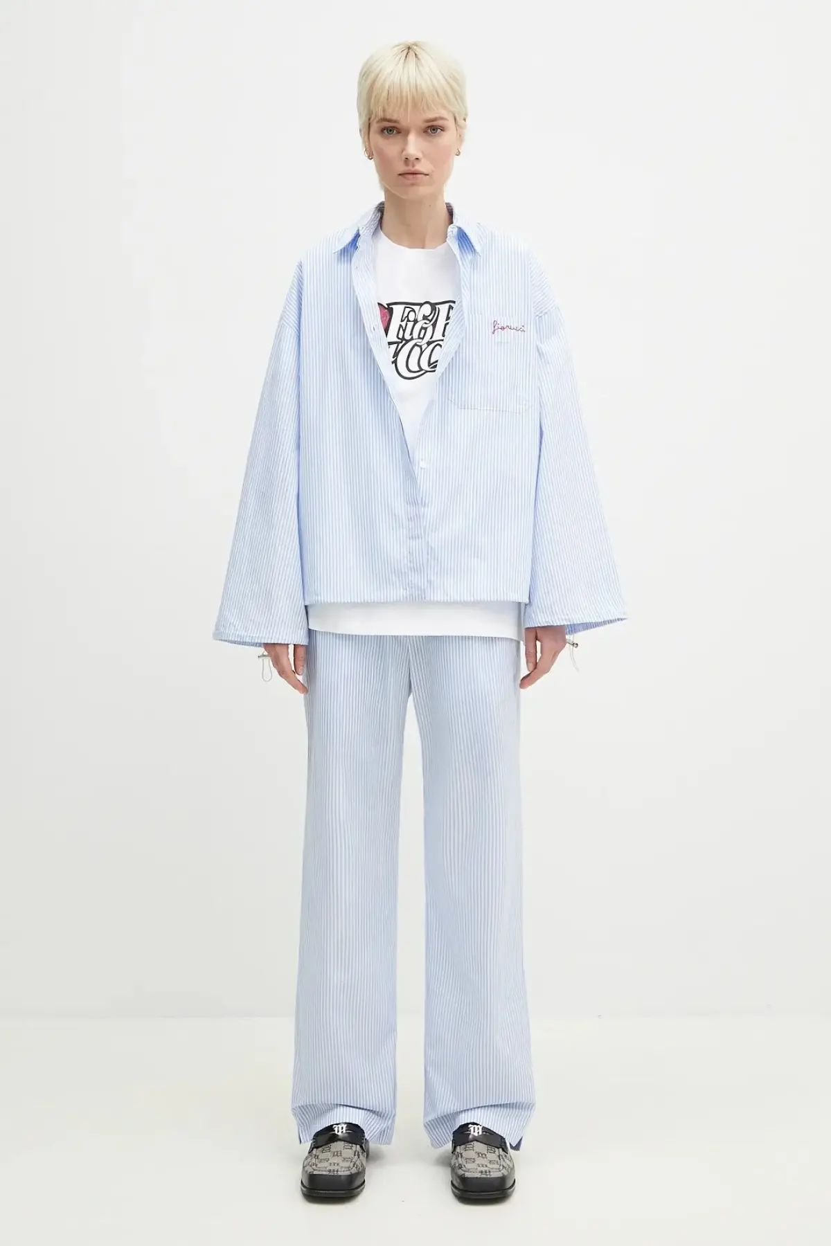 Хлопковая рубашка Fiorucci Striped Embroidered Drawstring Shirt женская relaxed классический воротник