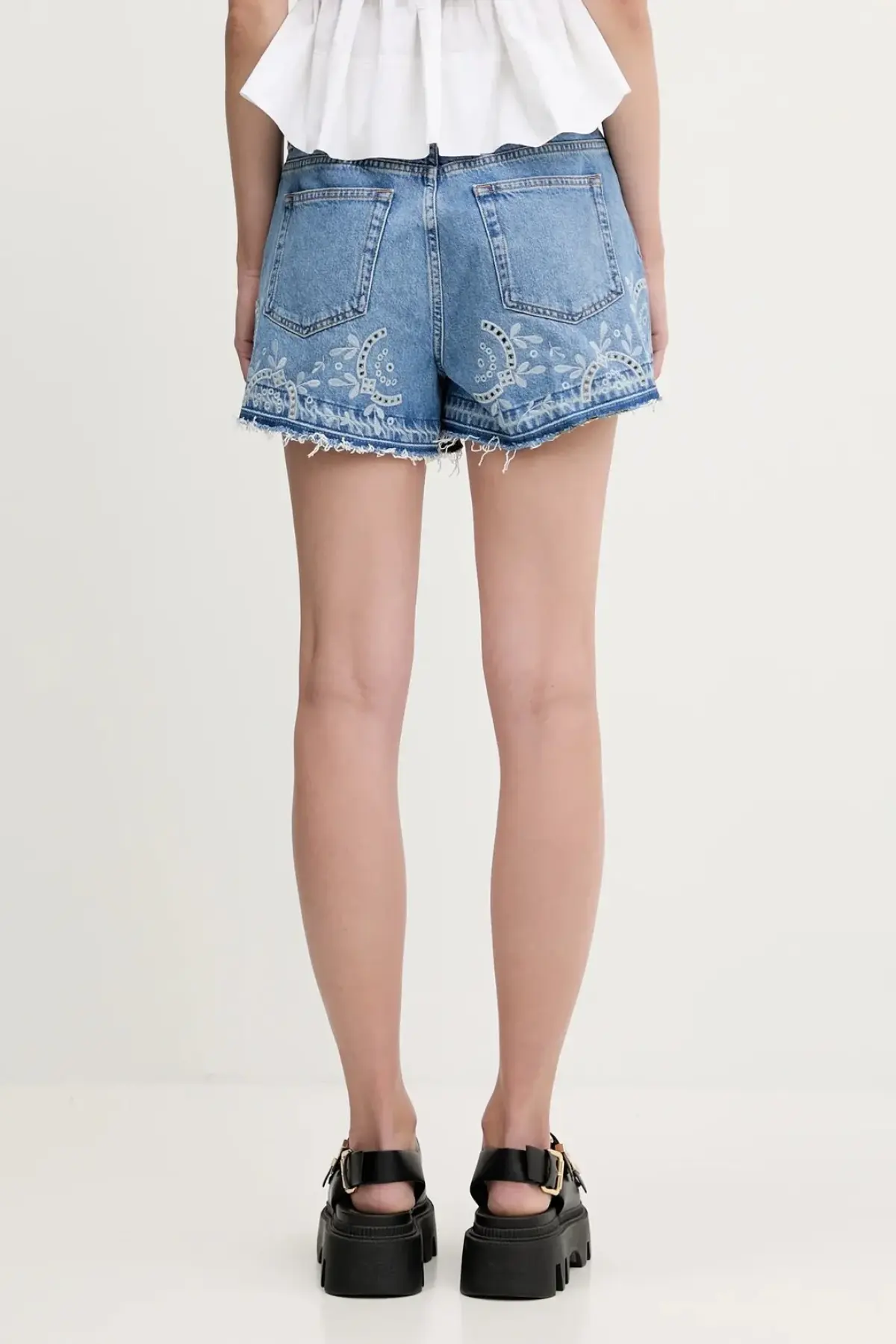 Джинсовые шорты GANNI Broderie Anglaise Denim однотонная высокая посадка