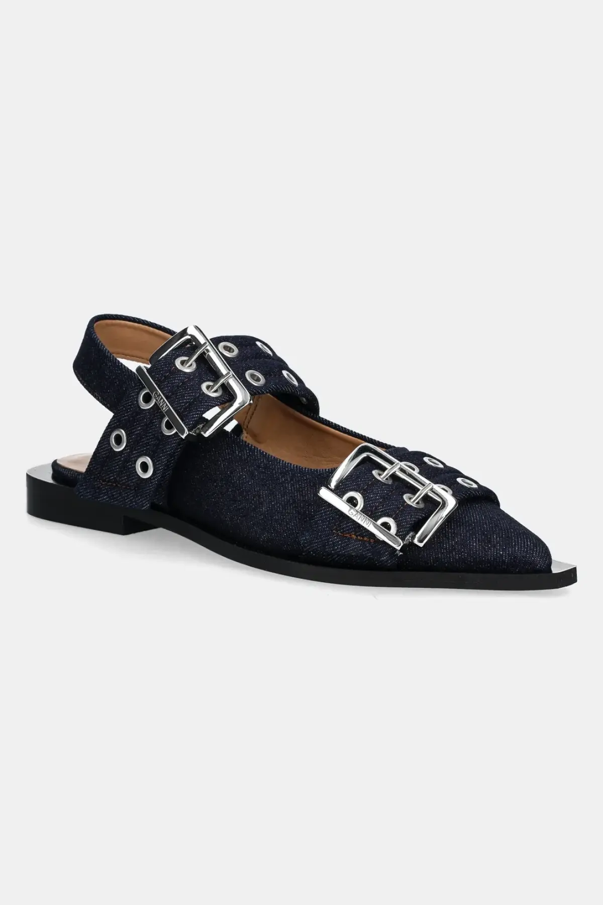 Балетки GANNI Feminine Buckle Ballerina Denim цвет синий открытая пятка