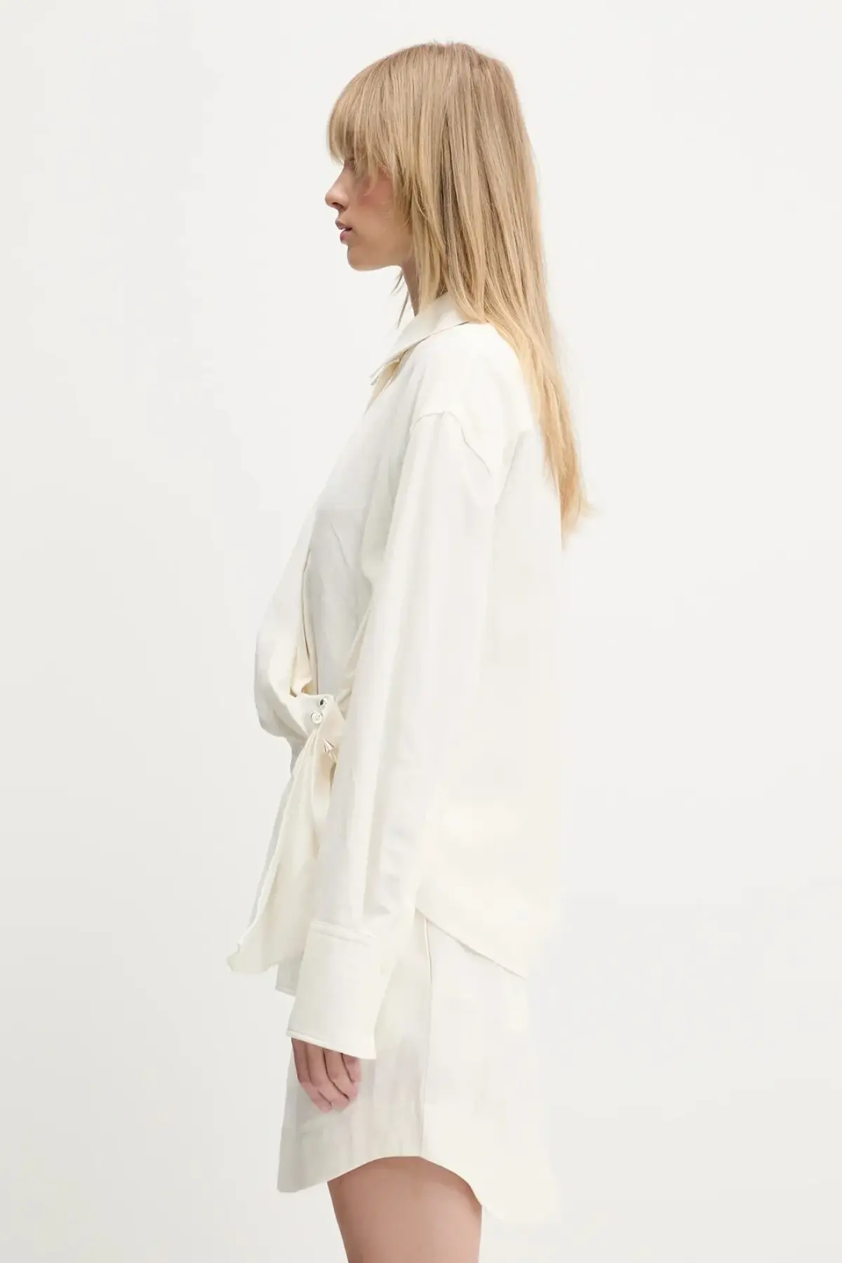 Рубашка с примесью льна JW Anderson Draped Twisted цвет бежевый relaxed классический воротник SH0346.PG1690.002