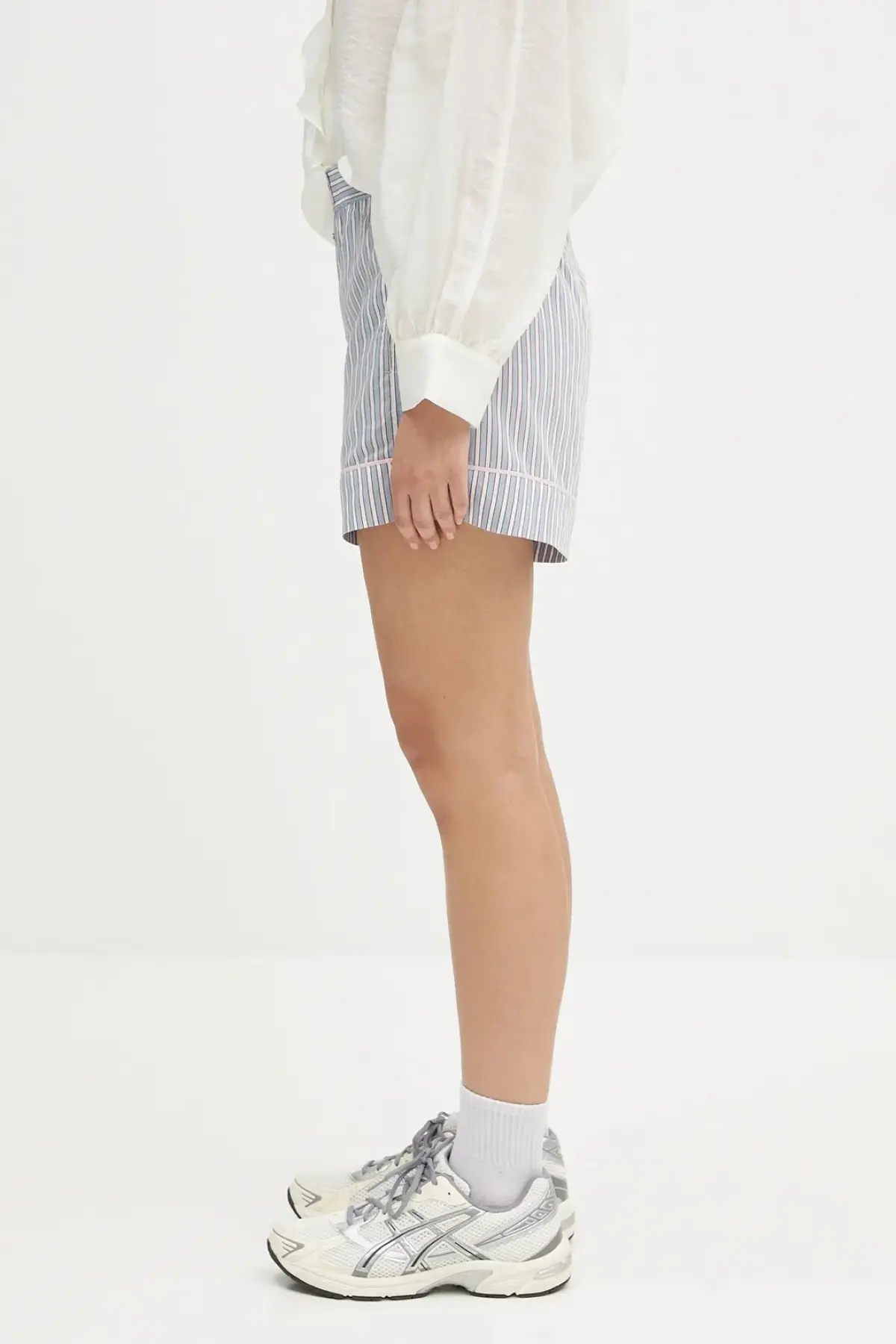Шорты GANNI Yarn Dyed Stripe Elasticated узор высокая посадка