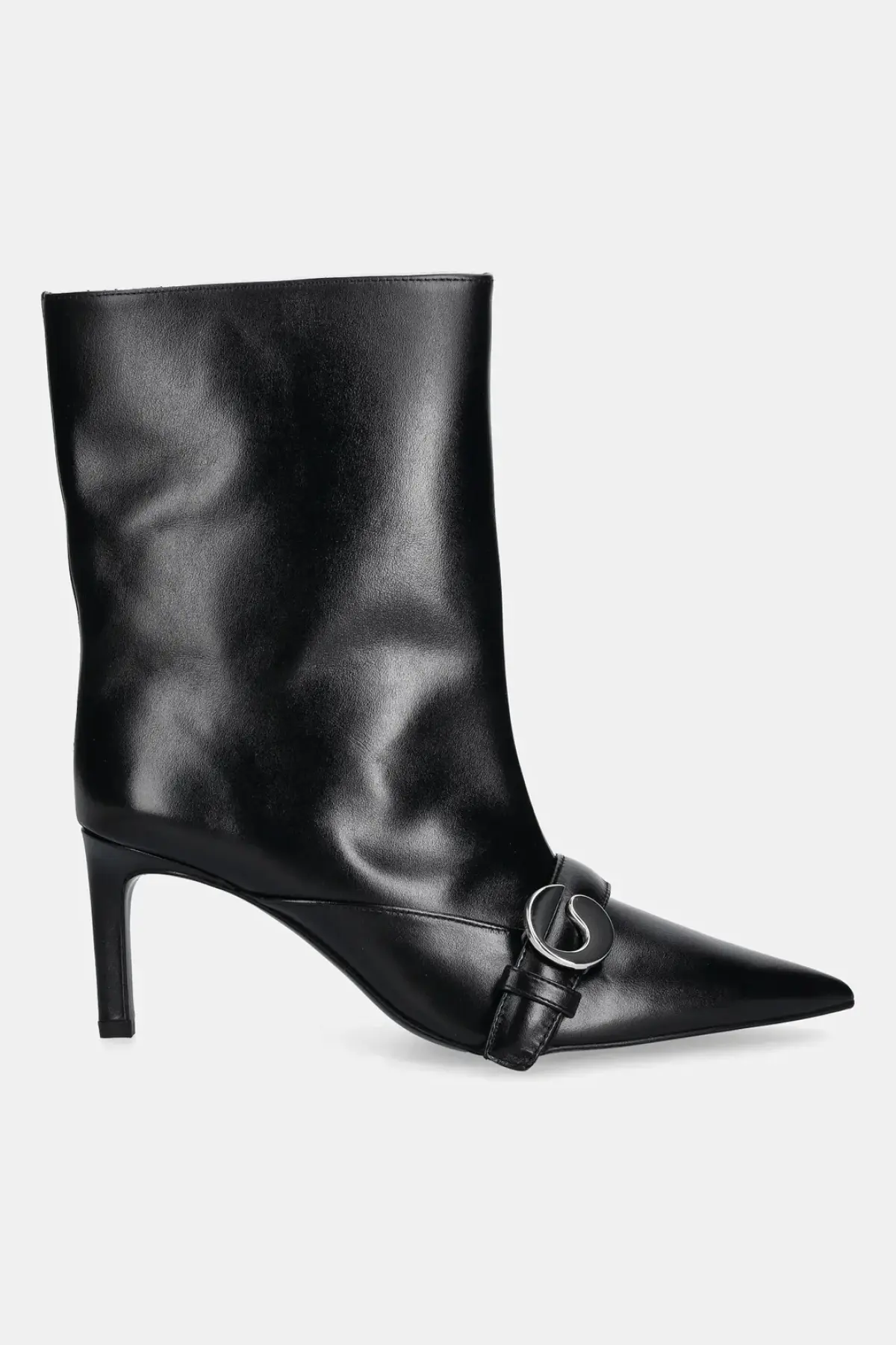 Кожаные полусапожки Coperni Ankle Heeled Belt Boots цвет чёрный на шпильке