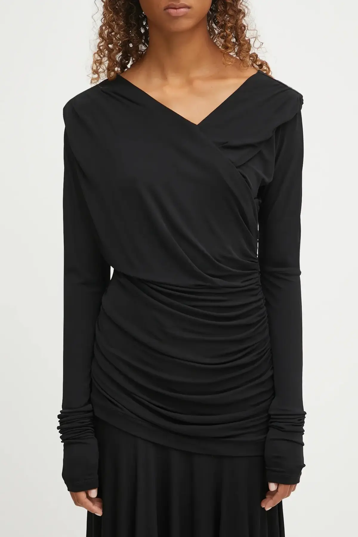 Платье GANNI Interlock Jersey Crossover Ruched Long цвет чёрный maxi расклешённое