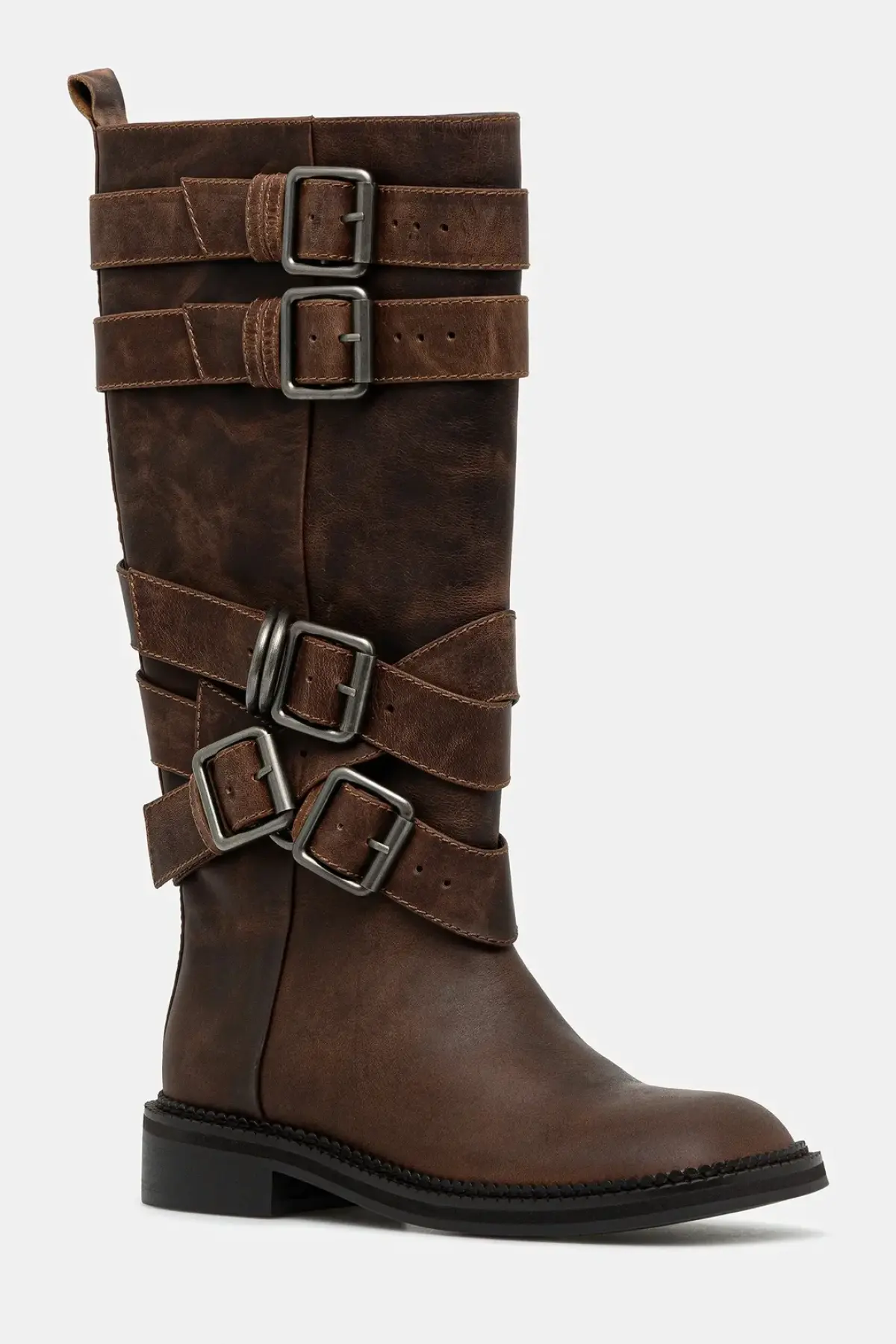 Кожаные сапоги Andersson Bell Layered Strap Boots цвет коричневый на плоском ходу