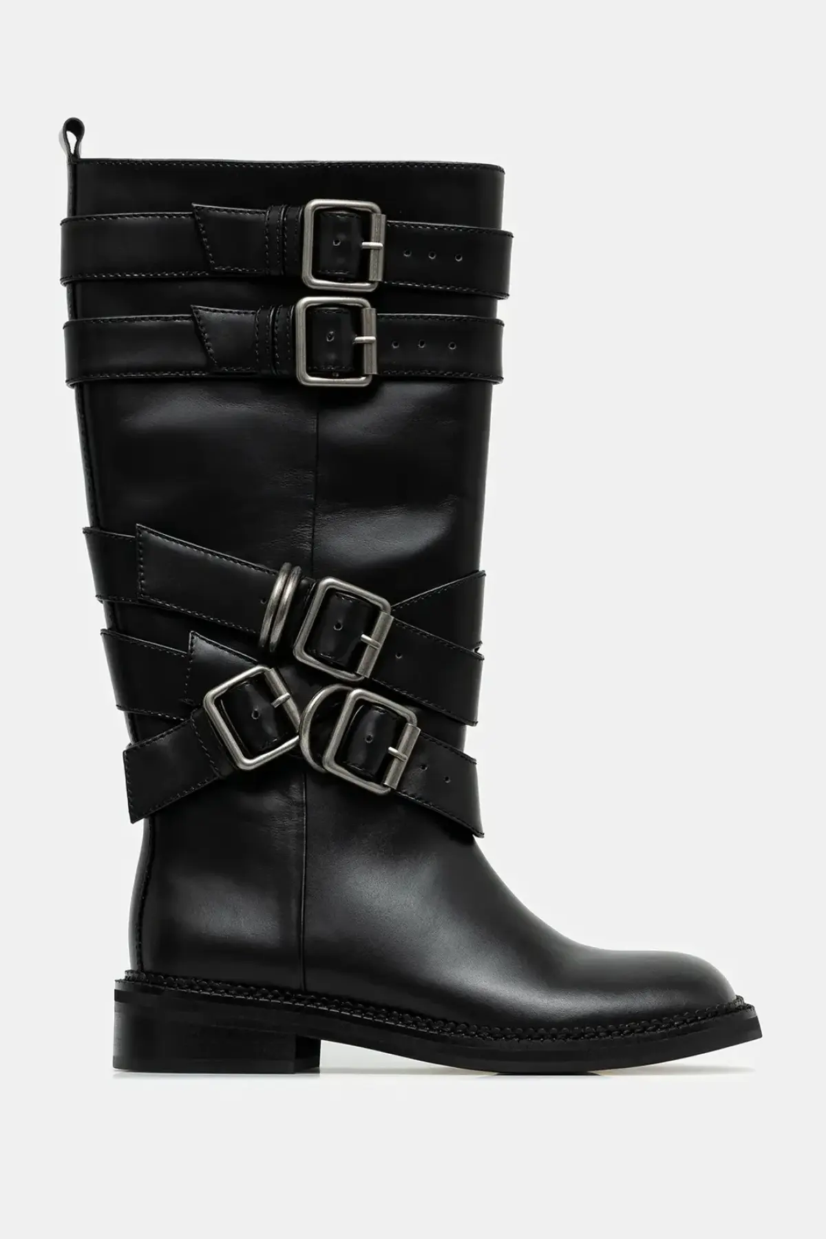 Кожаные сапоги Andersson Bell Layered Strap Boots цвет чёрный на плоском ходу