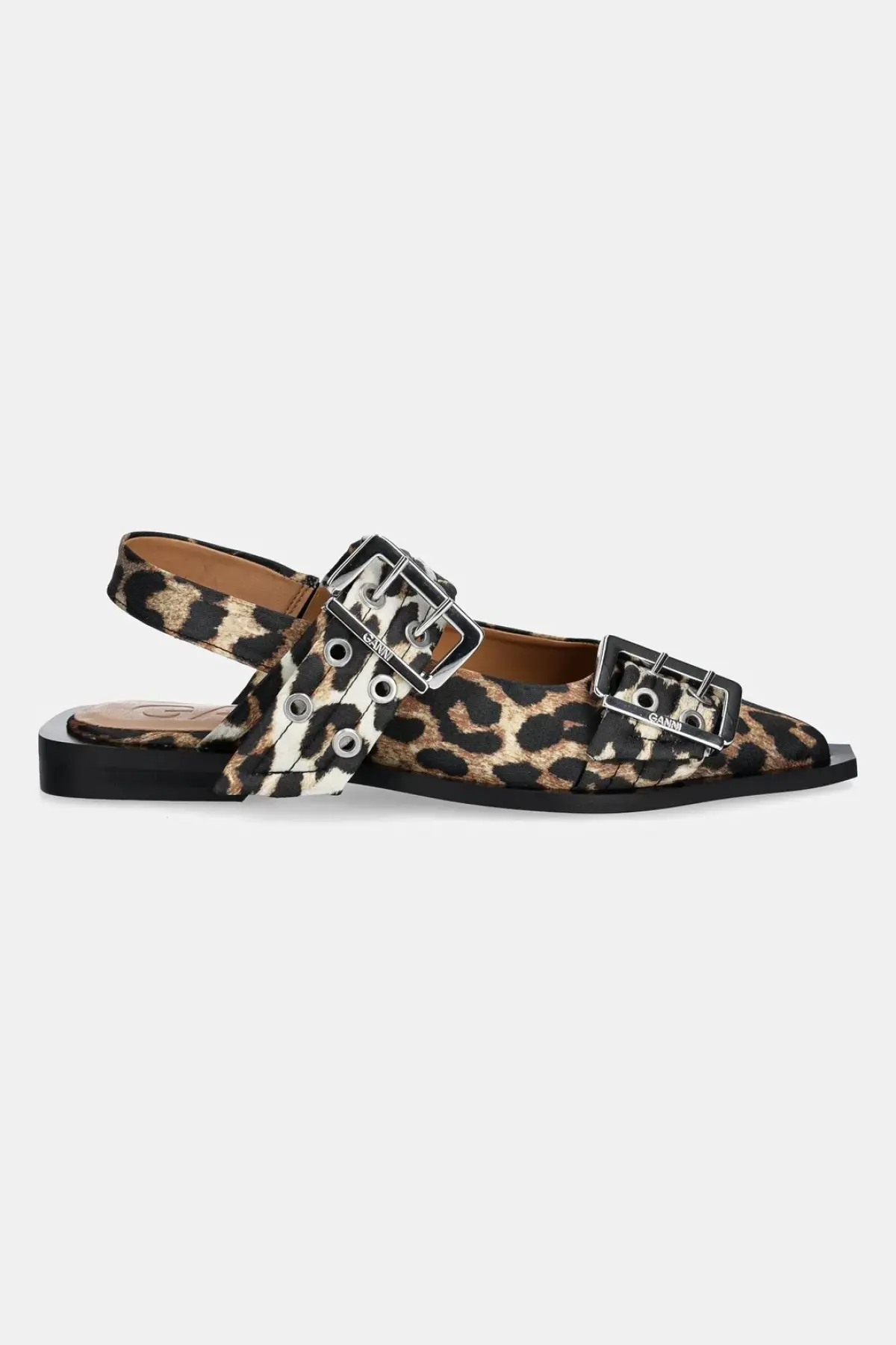 Балетки GANNI Feminine Buckle Ballerina Satin Print цвет коричневый открытая пятка