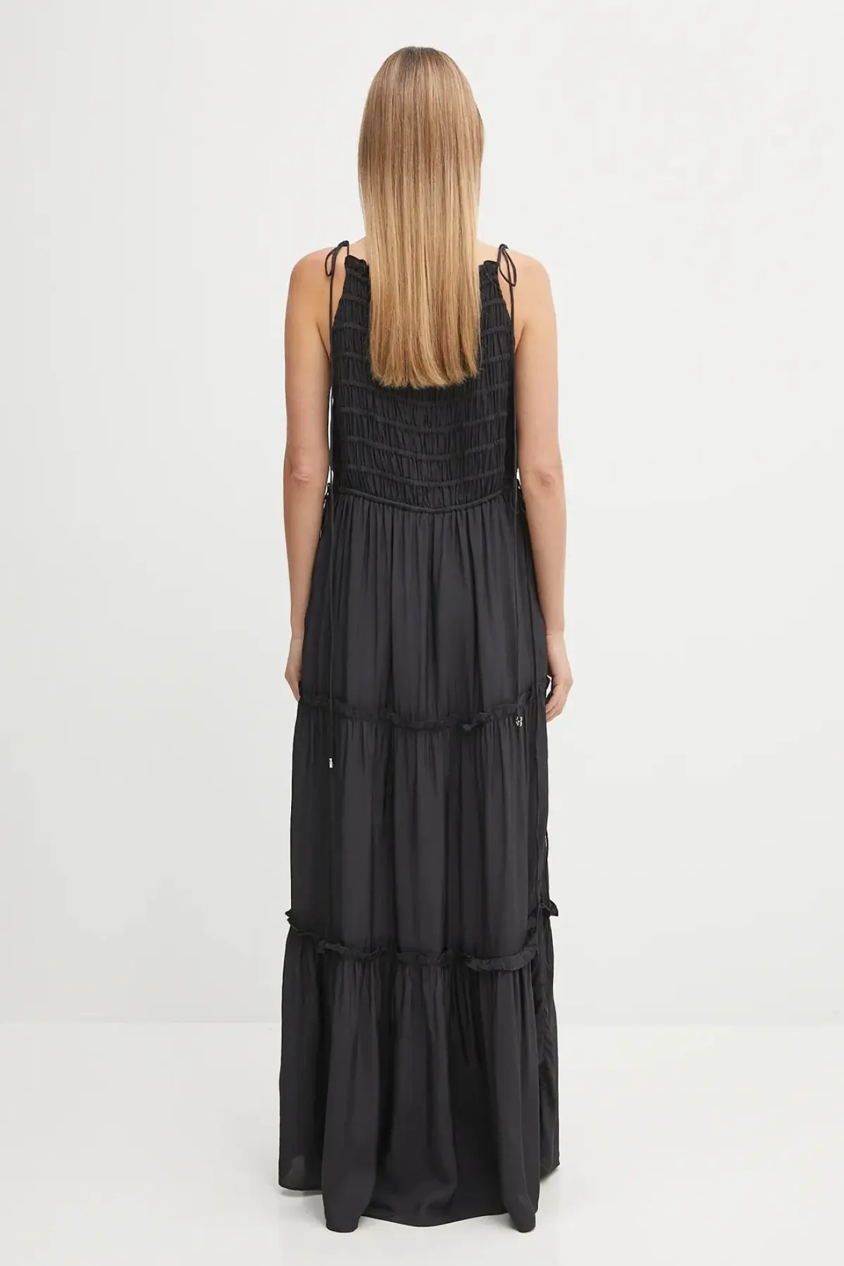 Платье GANNI Viscose Habotai Maxi Smock Slip цвет чёрный maxi расклешённое
