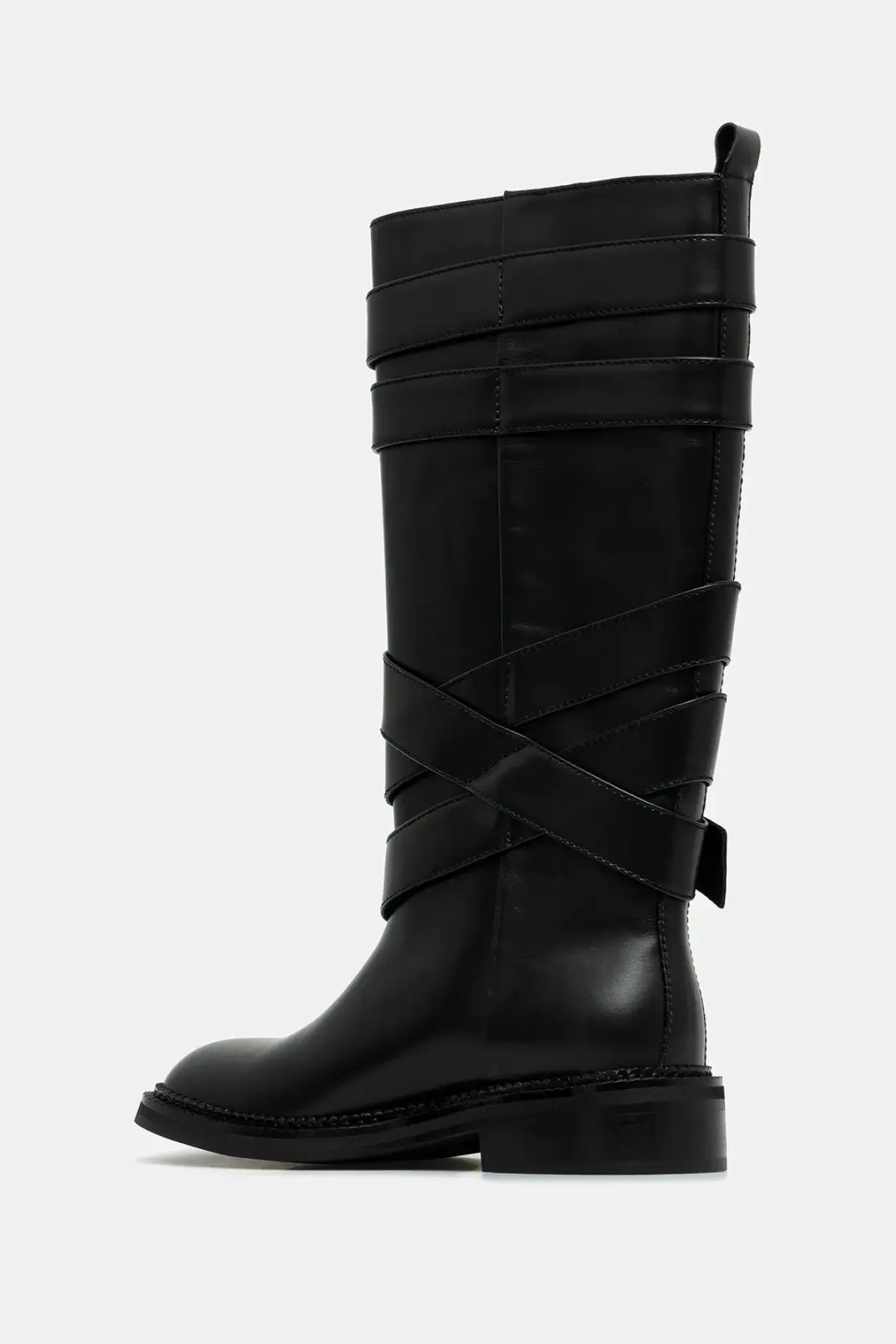 Кожаные сапоги Andersson Bell Layered Strap Boots цвет чёрный на плоском ходу