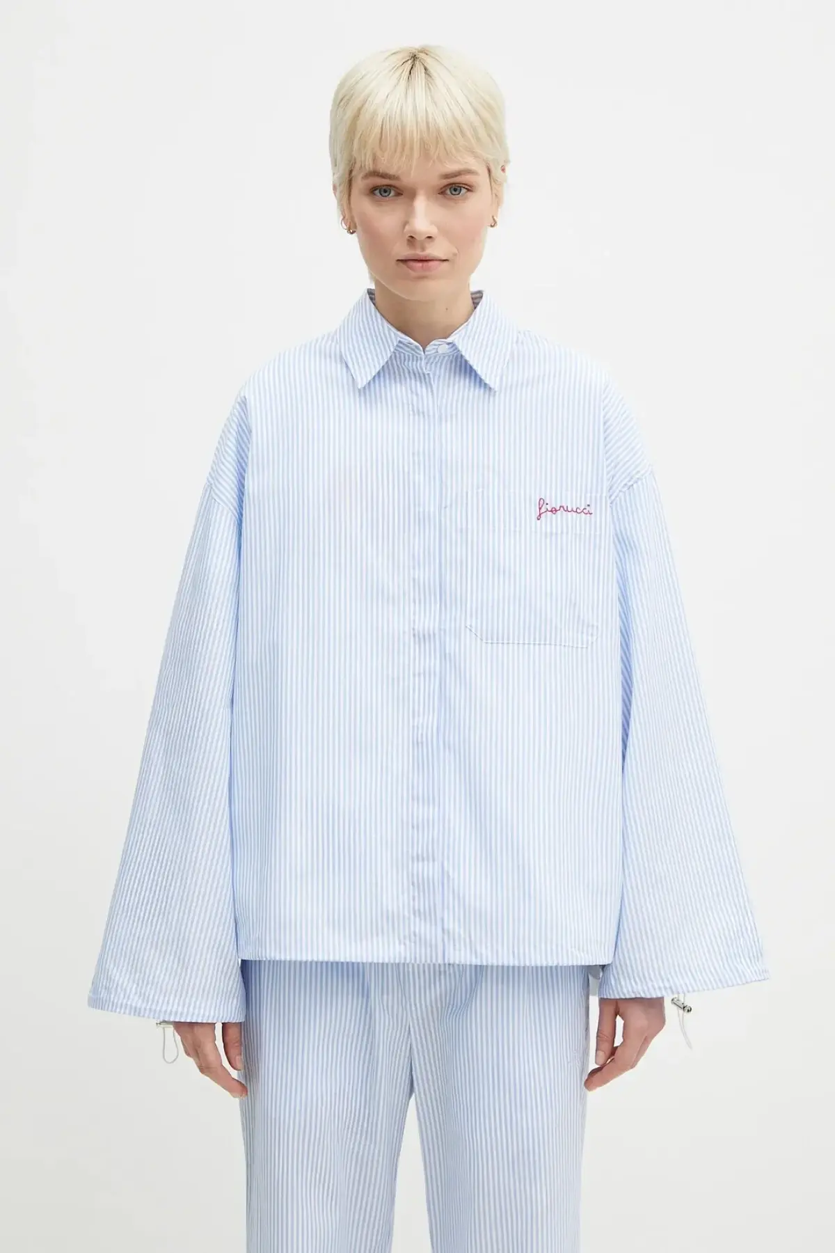 Хлопковая рубашка Fiorucci Striped Embroidered Drawstring Shirt женская relaxed классический воротник