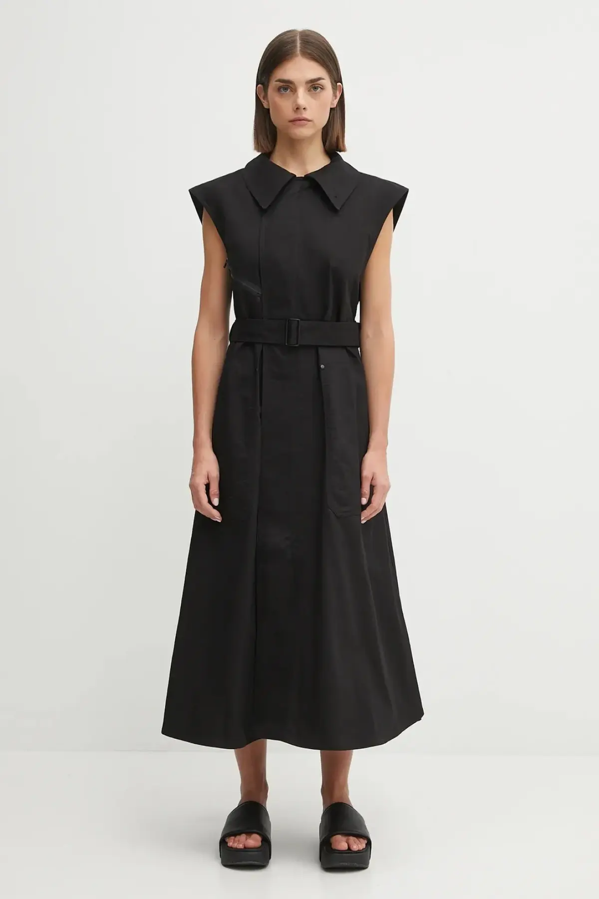 Платье Y-3 Twill цвет чёрный midi расклешённое