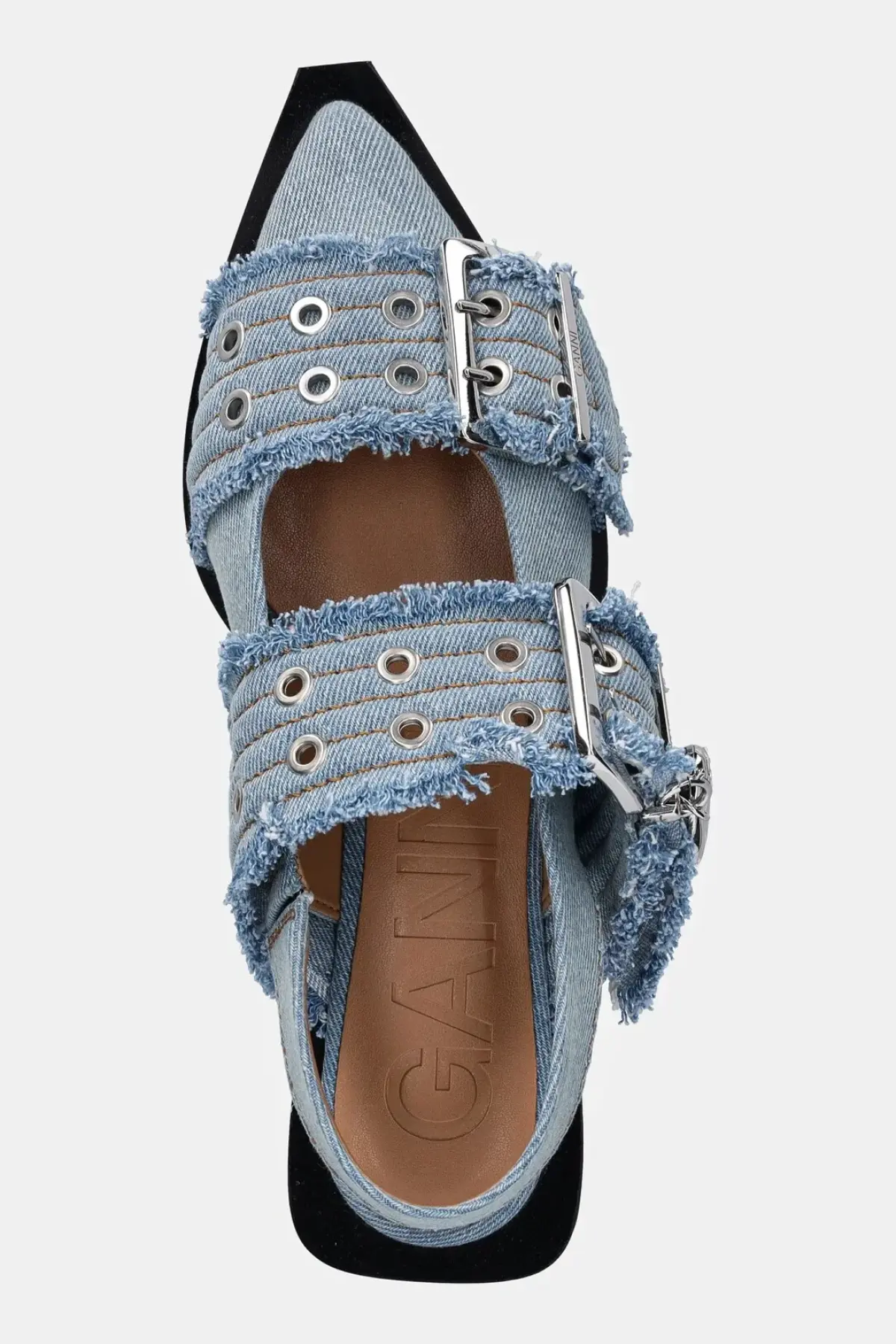 Балетки GANNI Feminine Buckle Ballerina Charms Denim открытая пятка
