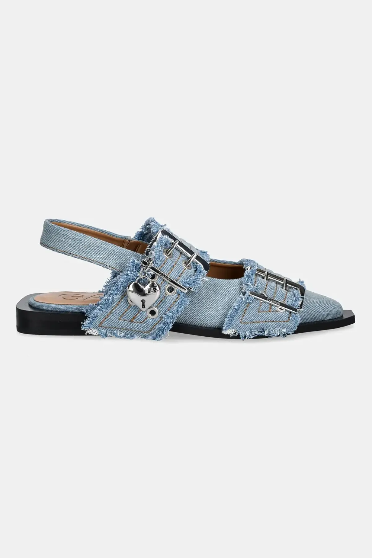 Балетки GANNI Feminine Buckle Ballerina Charms Denim открытая пятка