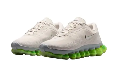 Nike Air Liquid Max «Light Bone»: футуристичный дизайн силуэта возвращается к бежевому верху с зелёным баллоном в подошве
