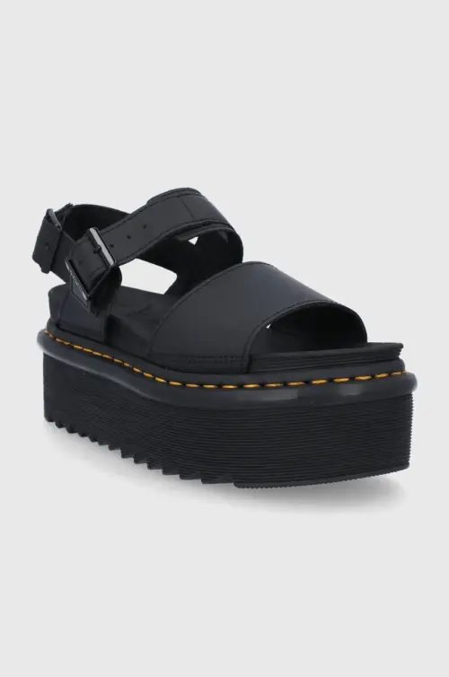 Кожаные сандалии Dr. Martens Voss Quad женские цвет чёрный на платформе DM26725001.Voss.Quad.Bl-Black