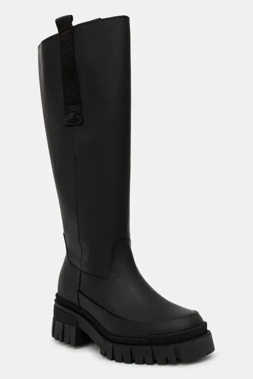 Кожаные сапоги Barbour Saidie Tall Boot цвет чёрный на платформе