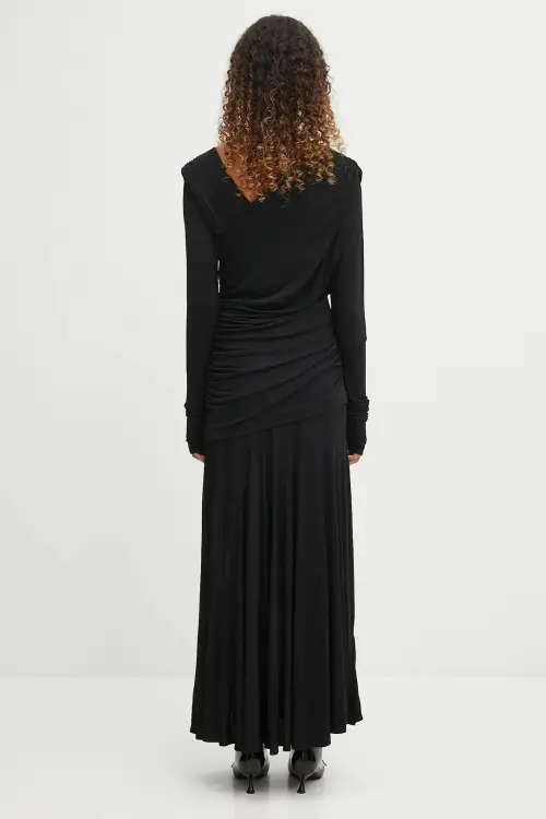 Платье GANNI Interlock Jersey Crossover Ruched Long цвет чёрный maxi расклешённое