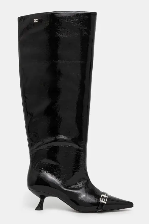 Сапоги GANNI Eyelets Slouchy High Shaft Boot Naplack женские цвет чёрный маленький каблук S2835
