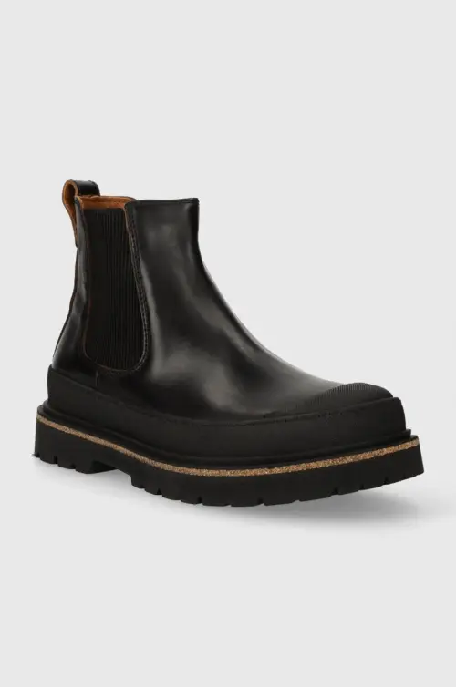 Кожаные полусапожки Birkenstock женские цвет чёрный на плоском ходу