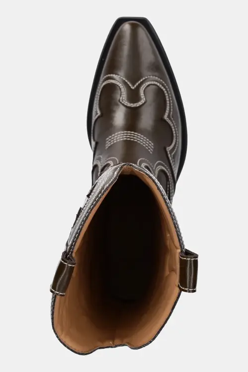 Полусапоги GANNI Mid Shaft Embroidered Western Boot Oleatex цвет коричневый каблук кирпичик