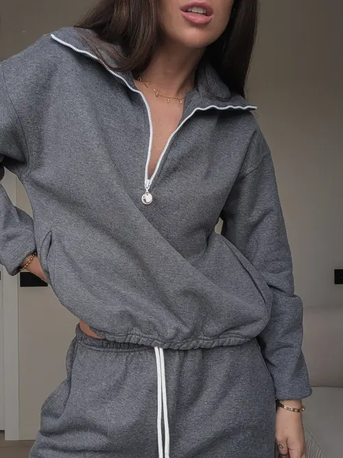 Tassha Yu Zip Polo Grafit Melange 