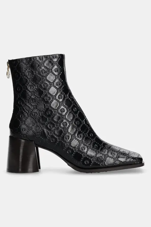 Кожаные полусапожки Marine Serre Moonogram Embossed Leather Ms Block женские цвет чёрный каблук кирпичик WFW037A.CLEA0051