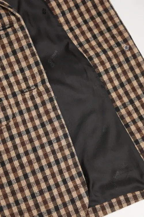 Пиджак с примесью шерсти GANNI Check Wool Mix Oversized Blazer цвет коричневый однобортный узор