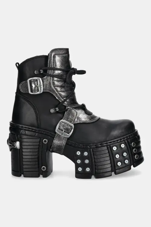 Кожаные полусапожки New Rock ITALI NEGRO BOX PLANE цвет чёрный каблук кирпичик
