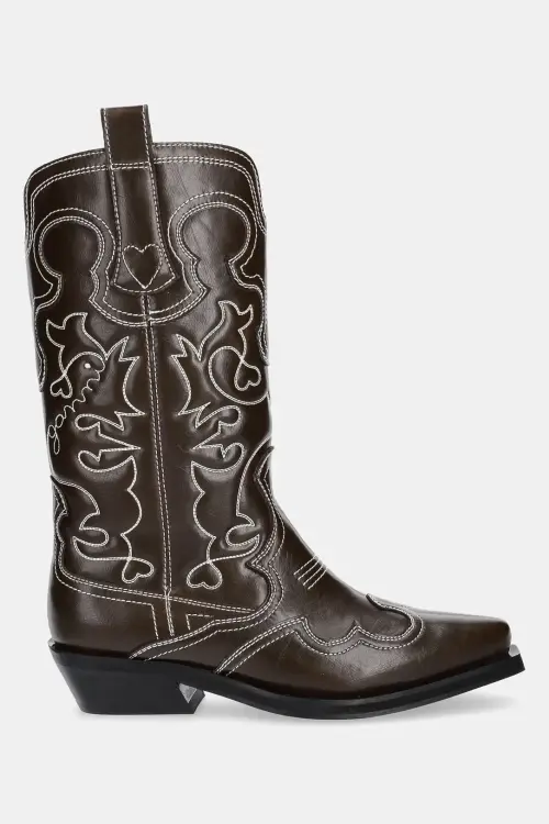 Полусапоги GANNI Mid Shaft Embroidered Western Boot Oleatex цвет коричневый каблук кирпичик