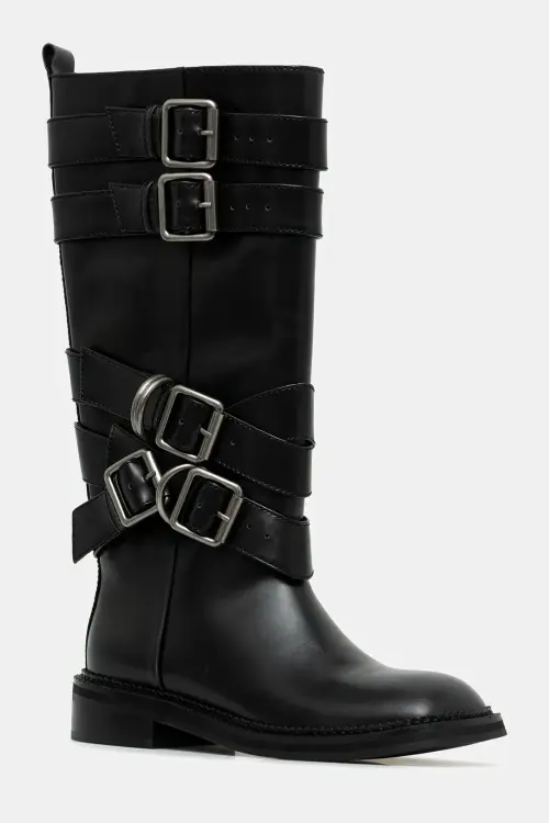 Кожаные сапоги Andersson Bell Layered Strap Boots цвет чёрный на плоском ходу