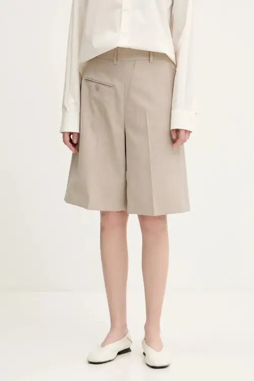 Шерстяные шорты MM6 Maison Margiela женские цвет бежевый однотонные высокая посадка