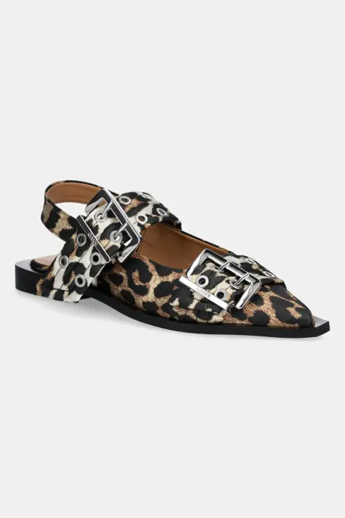 Балетки GANNI Feminine Buckle Ballerina Satin Print цвет коричневый открытая пятка