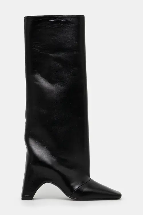 Кожаные сапоги Coperni Bridge Boot женские цвет чёрный каблук кирпичик COPSH03420C