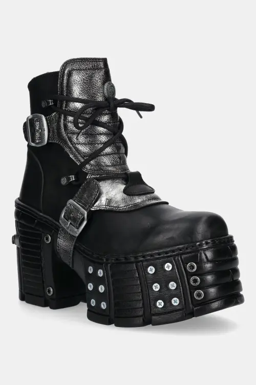 Кожаные полусапожки New Rock ITALI NEGRO BOX PLANE цвет чёрный каблук кирпичик