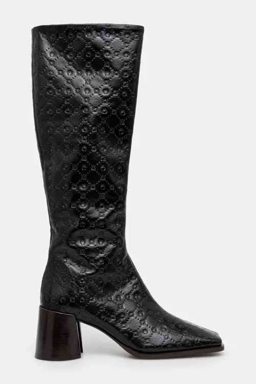 Кожаные сапоги Marine Serre Moonogram Embossed Leather Ms Block High женские цвет чёрный каблук кирпичик WFW038A.CLEA0051