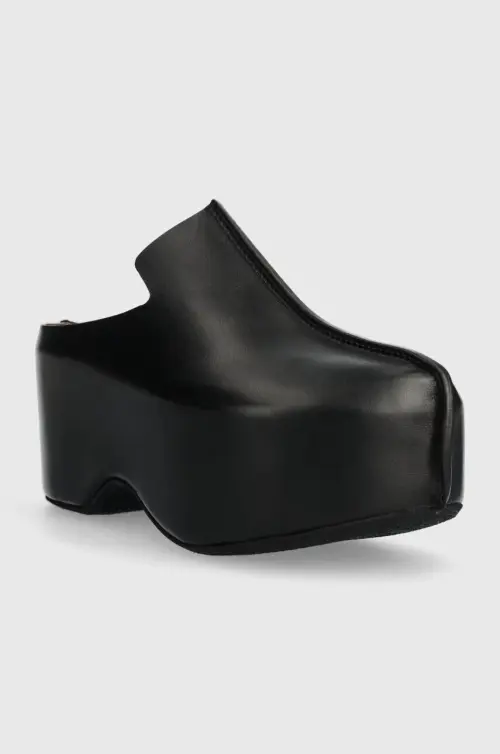 Кожаные шлепанцы JW Anderson Platform Clog женские цвет чёрный на платформе ANW42000A