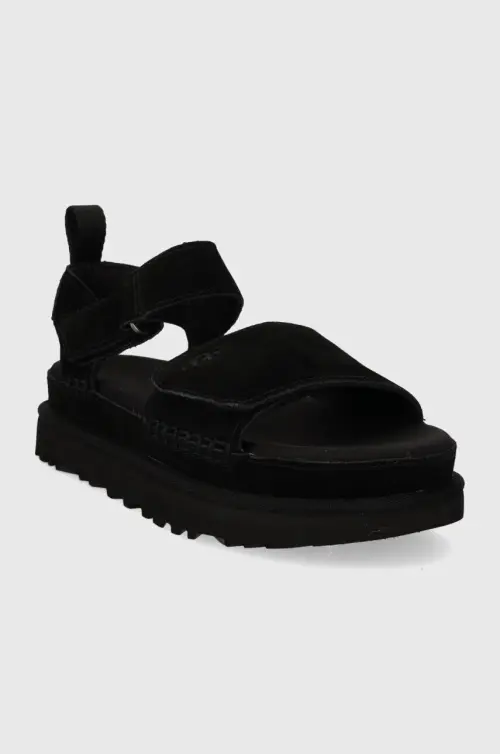 Замшевые сандалии UGG Goldenstar женские цвет чёрный на платформе 1136783