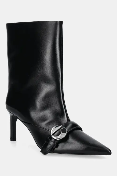 Кожаные полусапожки Coperni Ankle Heeled Belt Boots цвет чёрный на шпильке