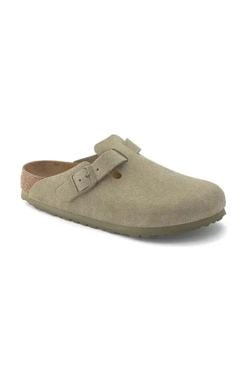 Замшевые шлепанцы Birkenstock Boston цвет зелёный 1025788