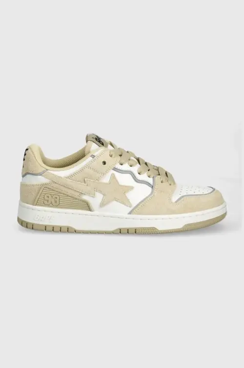 Кожаные кроссовки A Bathing Ape Bape Sk8 Sta #3 M1 цвет бежевый 1J80191057